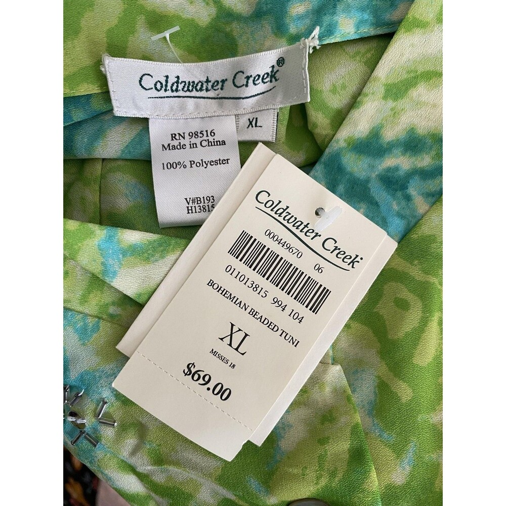 Coldwater Creek Tunic Top Womens XL Green Blue Beaded Button Up Boho Print - Picture 5 of 7